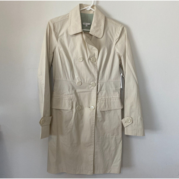 NWT Vince Cream Tan Fitted Peacoat Utility Duster Jacket Sage Lining Size 6 - Picture 1 of 11